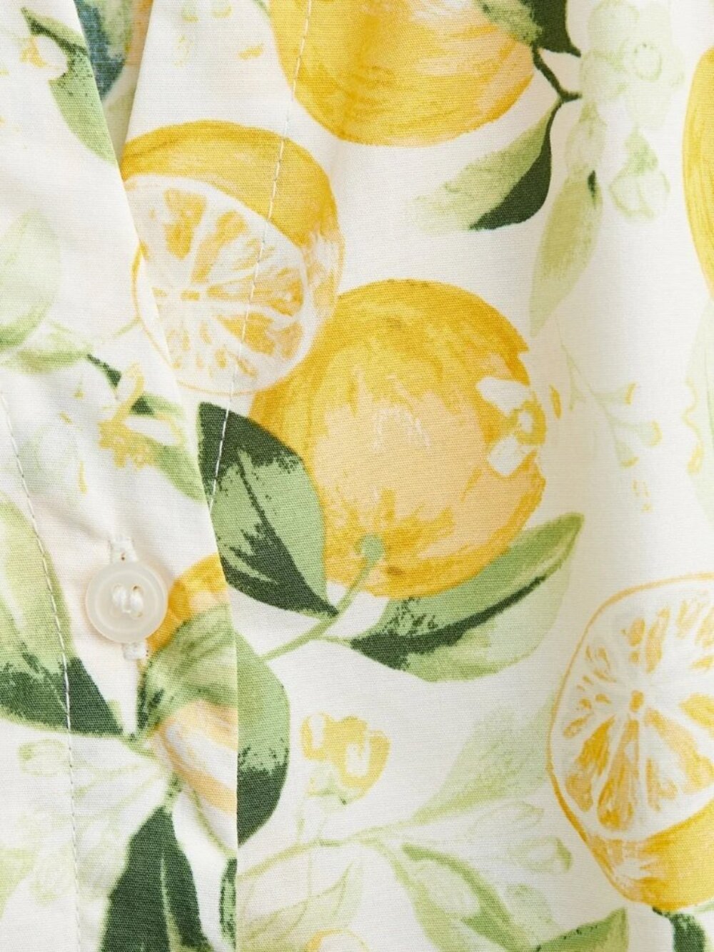 H&M Lemon Print Cotton Blouse Top Yellow White Puff Sleeve Button Front size M - Picture 5 of 12